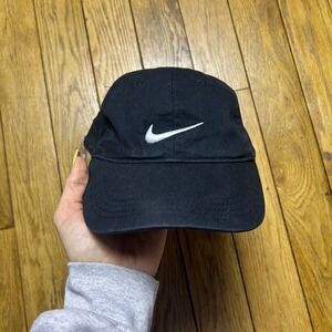 Nike Swoosh Baseball Cap Black Adjustable Hat Youth Size 4-7 Embroidered Logo